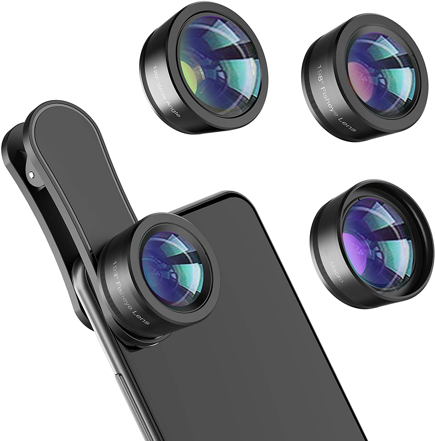 Camera Lens Clip-On Set Fish Eye, Wide Angle, Macro for Mobile Phones
