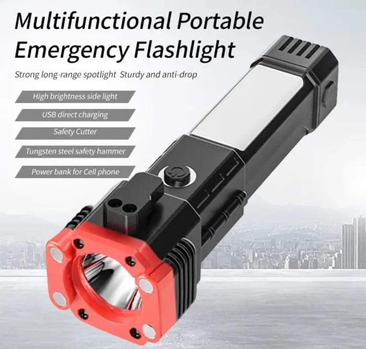 Multifunction 8 in 1 Portable LED Flashlight Rechargeable LED Torch &  Emergency Tool With Window Breaker Hammer